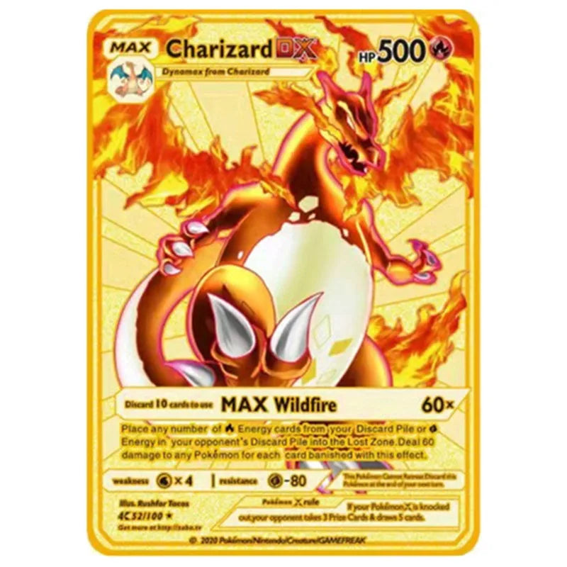 Pokemon English Metal Card Anime Pikachu Charizard Mewtwo Blastoise Vmax Shiny Letters Collection