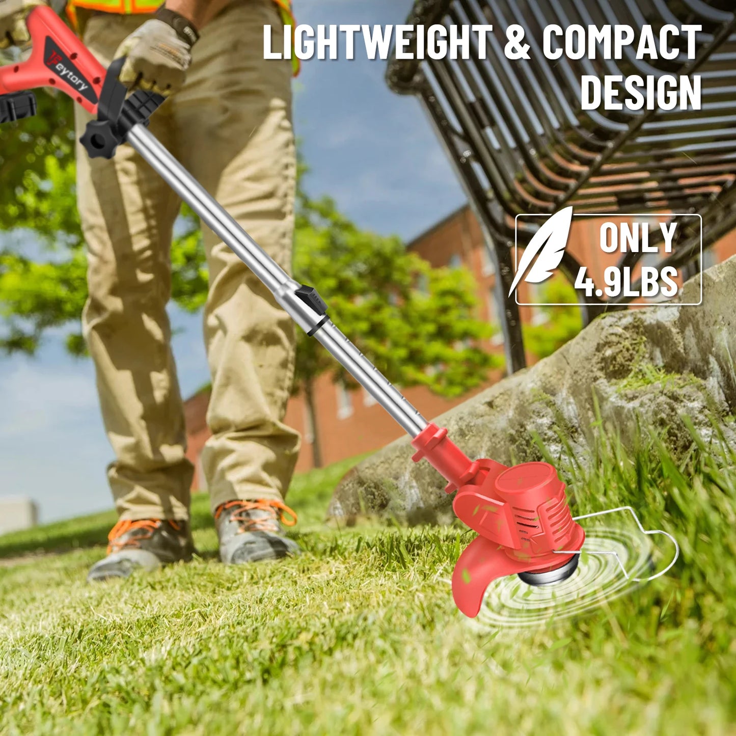 21V Cordless Weed Wacker 3 in 1 Rechargeable Electric for Lawn Garden Yard,With Battery,Red