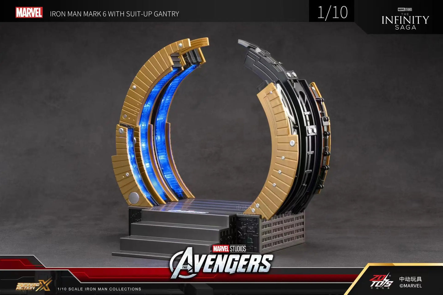 ZD Original Iron Man SUIT-UP GANTRY 1/10 Marvel Legend Demolition stand LED Light MK6 MK4 Armor Tony Stark Model Action Figure