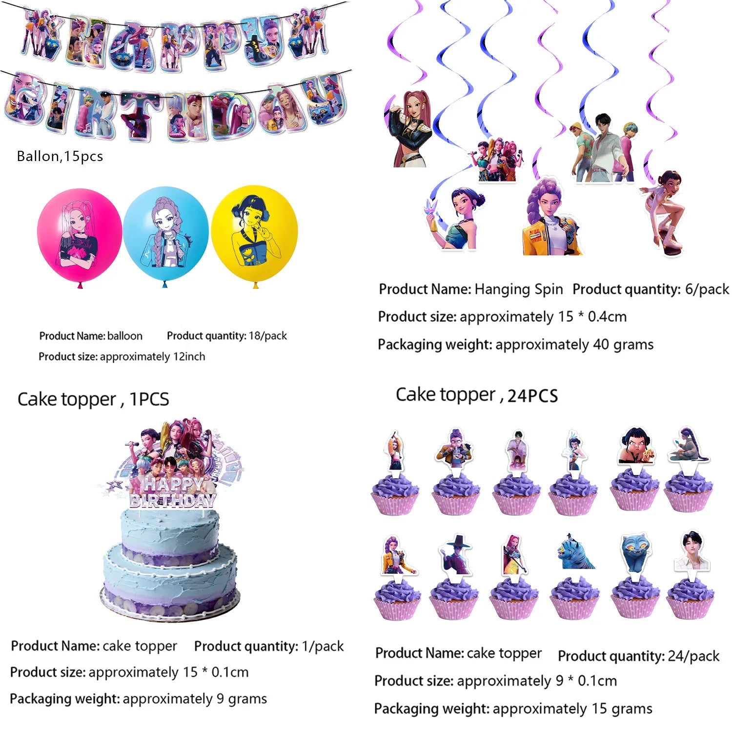 k pop demon hunters Hand-drawn Theme Birthday Party Decorations cake topper balloon banner for Girls Baby Shower Supply