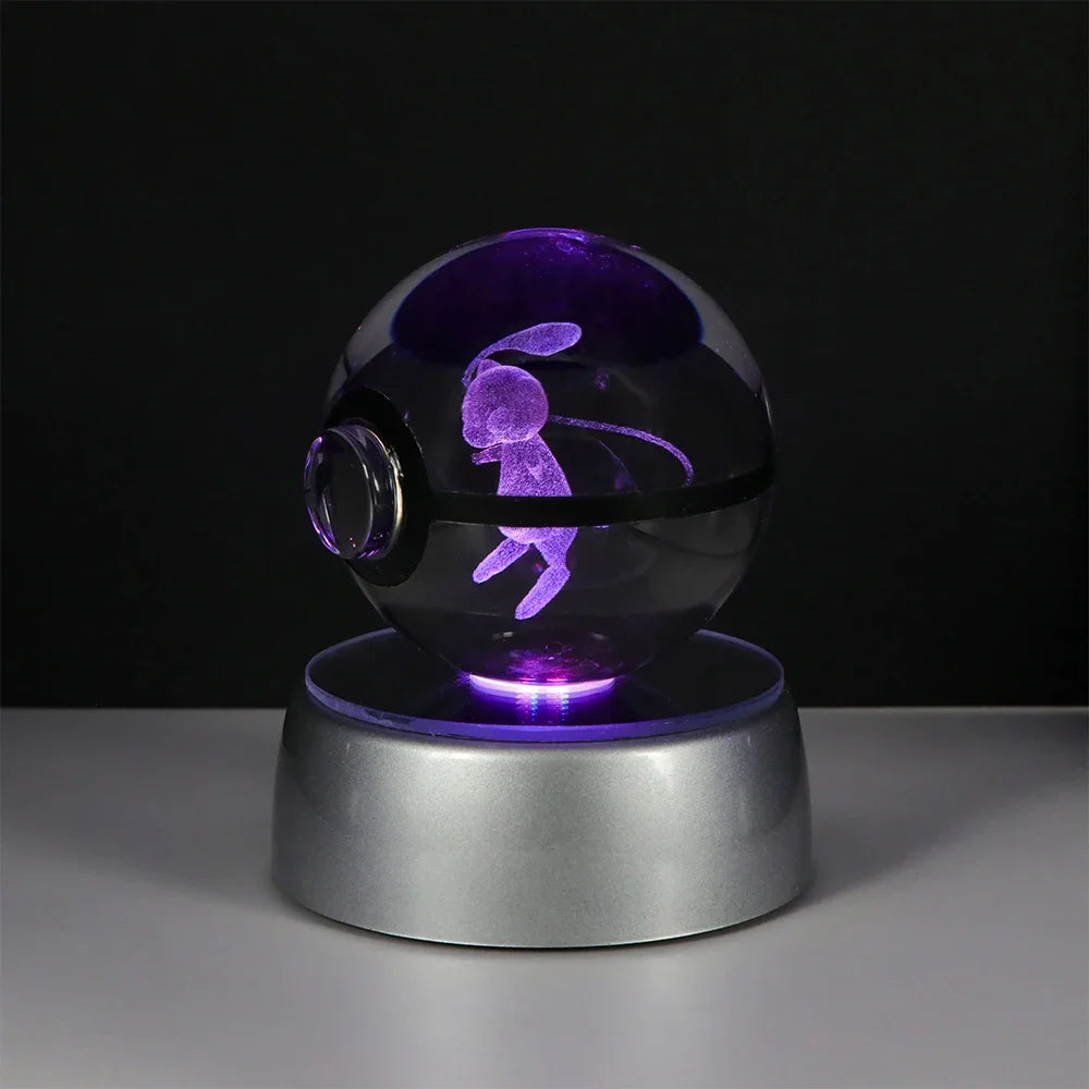 Pokemon 3D Crystal Ball Pikachu Gengar Eevee Mewtwo Anime Led Night Light