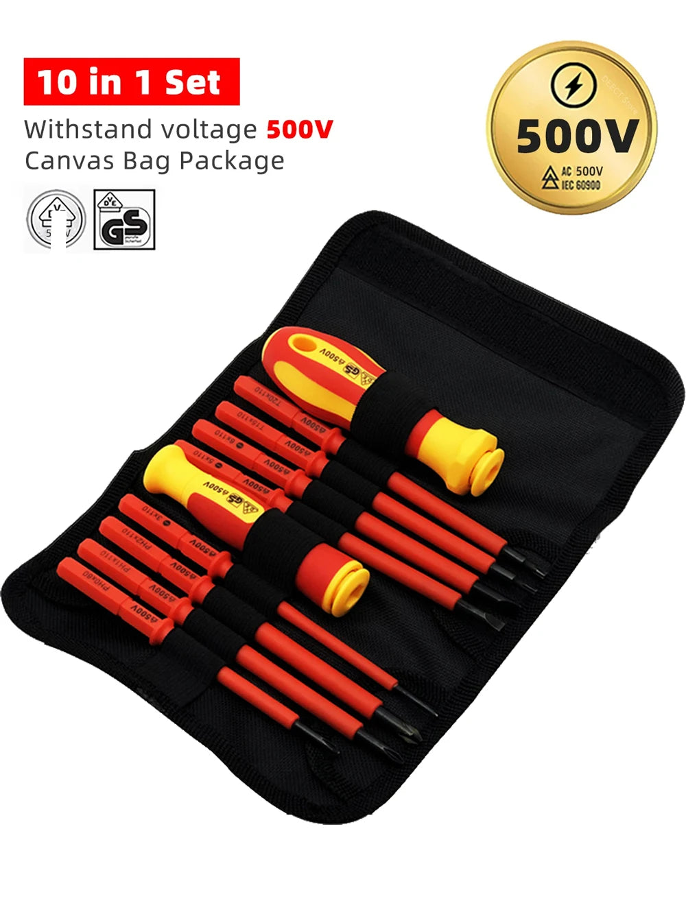 10Pcs Interchangeable Blade VDE Insulated Screwdriver Set with Case Magnetic 500V
