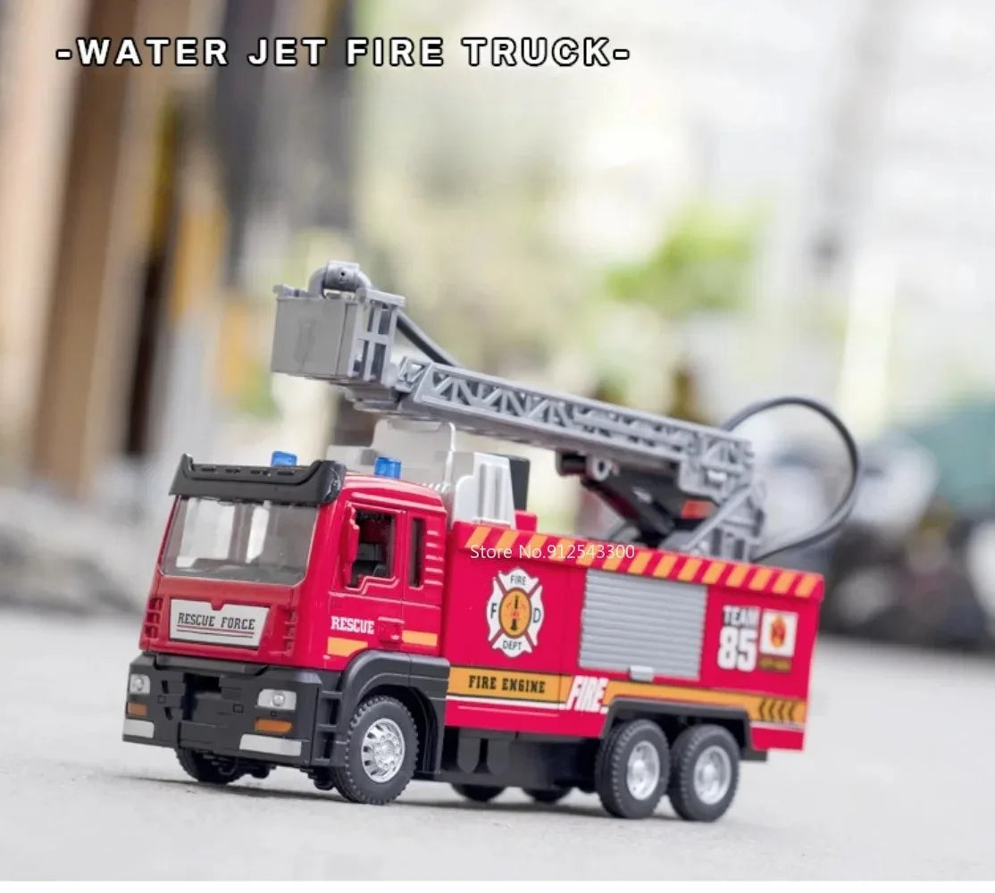 1:32 Scale Water Spray Fire Truck Model Ladder Trucks Toy Car Sound Light Christmas Gift