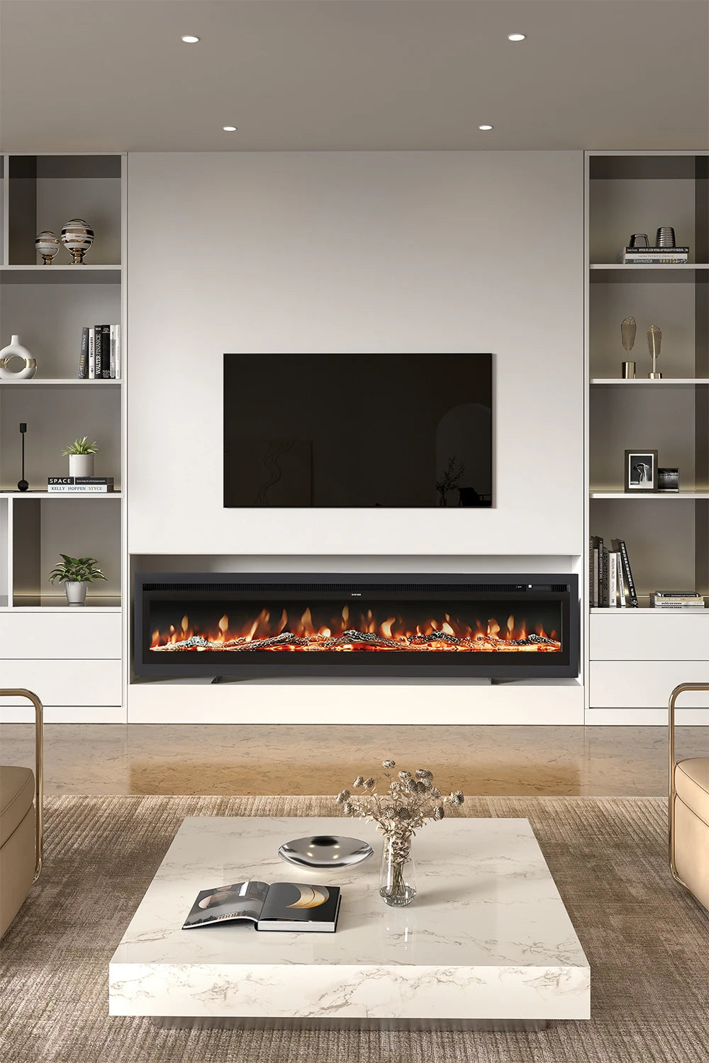 70/80 Inch Electric Fireplace with Remote 12 Flame Colours 1800W Home Decoration