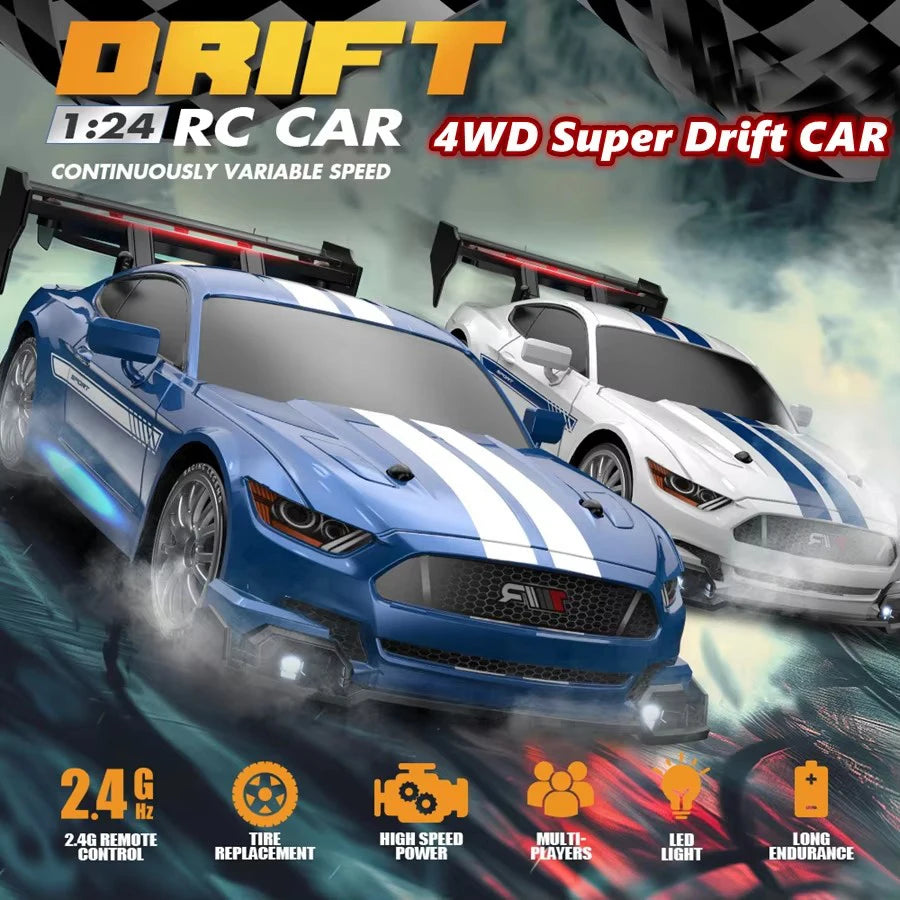 1:24 High Speed RC Drift Vehicle Cars Mustang 4WD Remote Control Racing Car Gift Toy