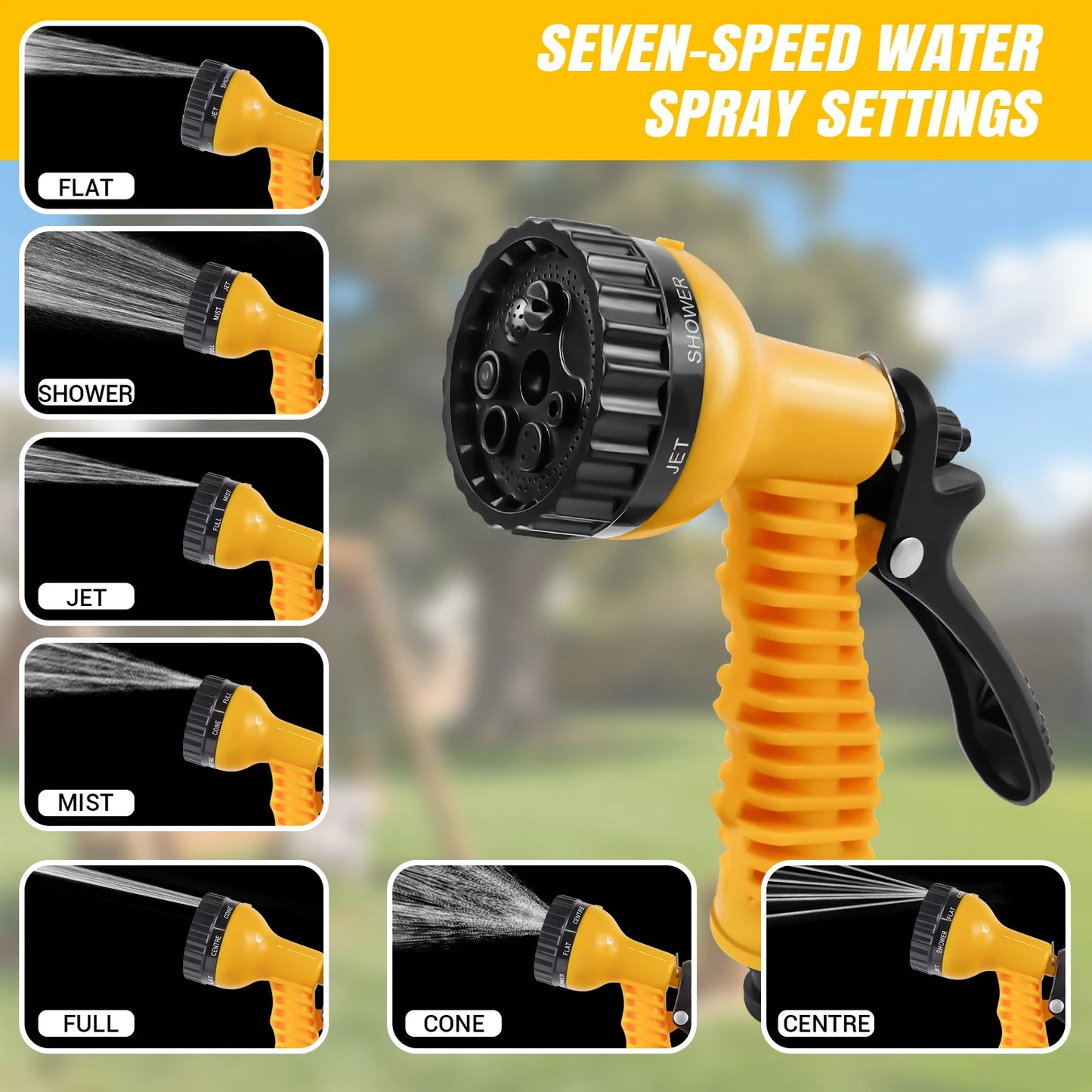 15/25/30M Garden Hose Reel Floor Standing Heavy Duty with Nozzle 7 Patterns & Fittings