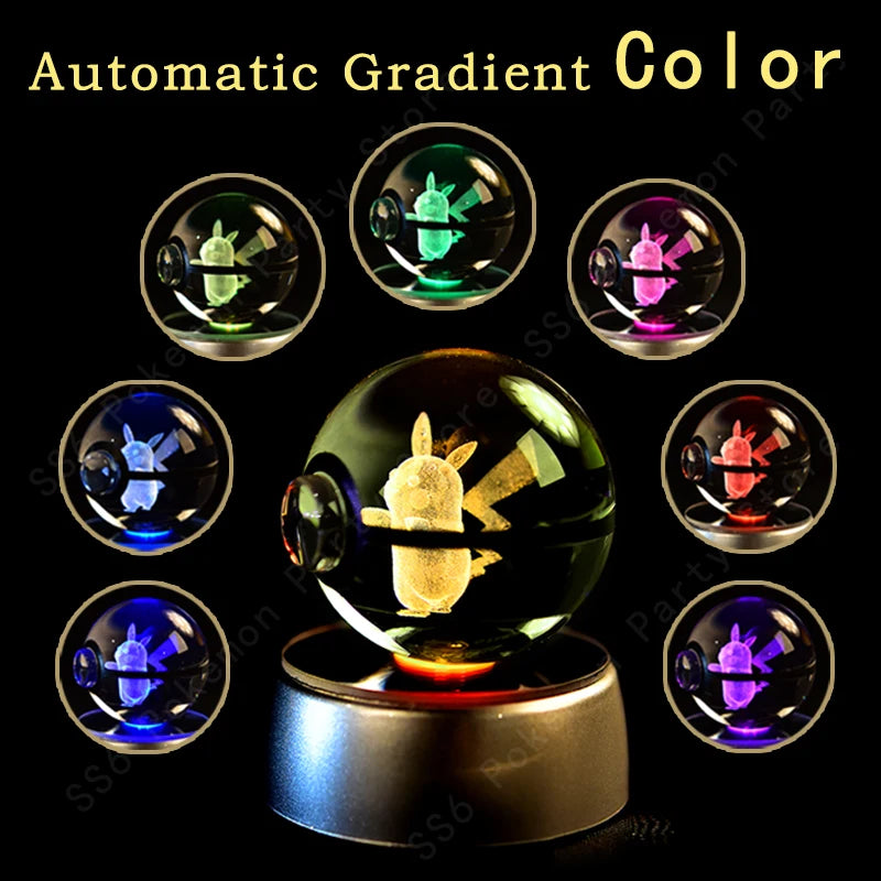 Pokemon Crystal Ball 3D Pikachu Gengar Mewtwo Night Light Lamp