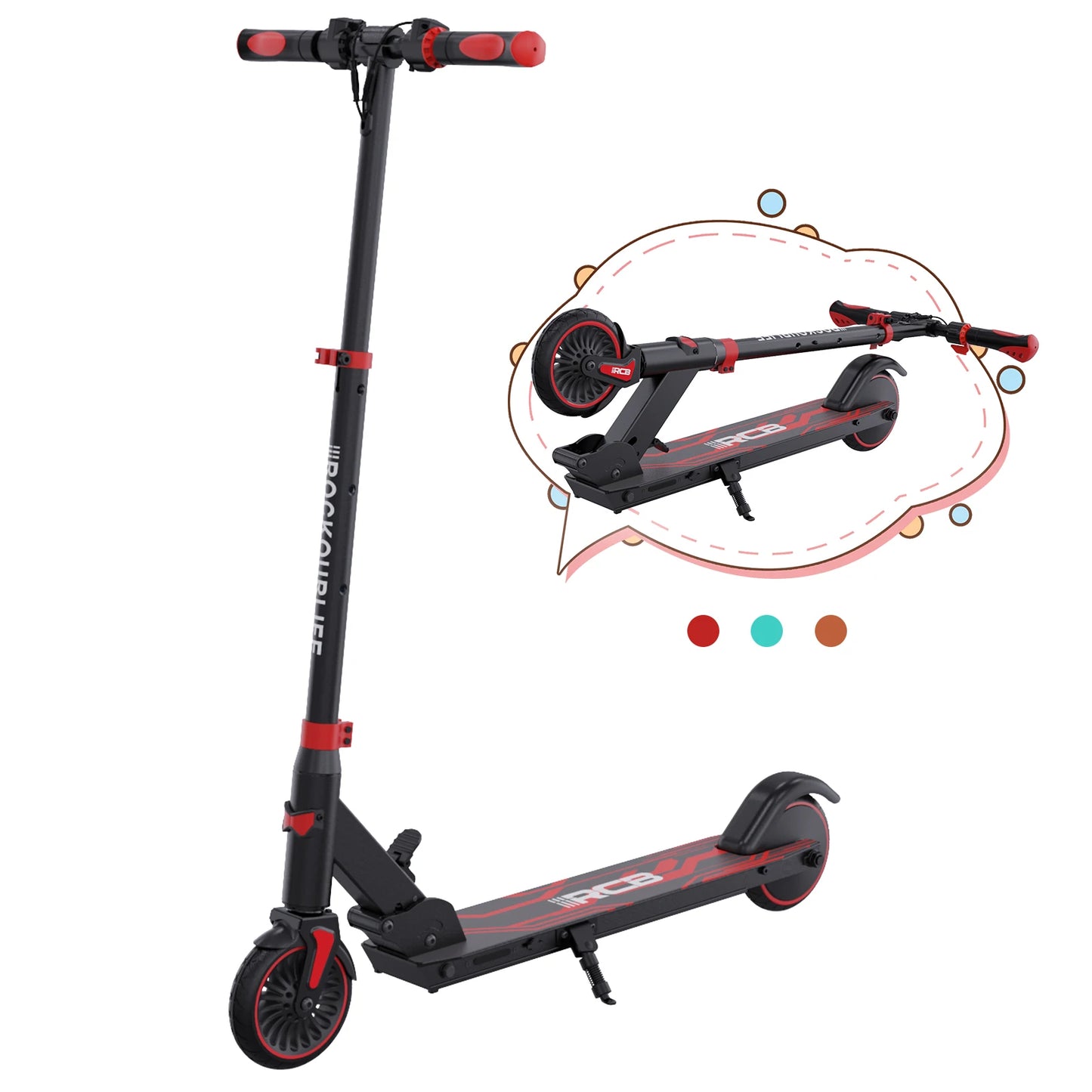RCB Electric Scooter for Children Aged 8-12-16 Years, 7.55KG Foldable, Two Types of Braking