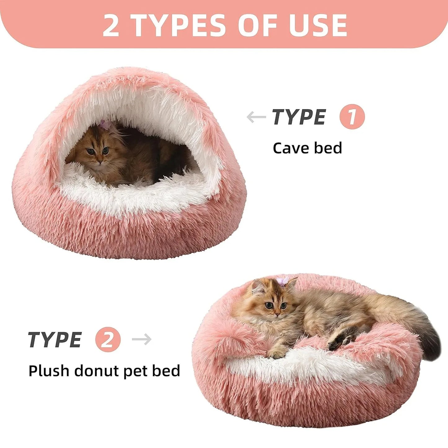 2 in 1 Soft Plush Pet Bed 50CM with Cover Round Pet Puppy Mattress for Small Dogs Cats