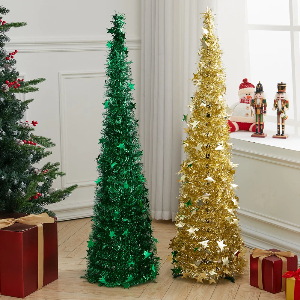 Voltsify Collapsible 1.2M Pop Up Tinsel Christmas Tree with Base