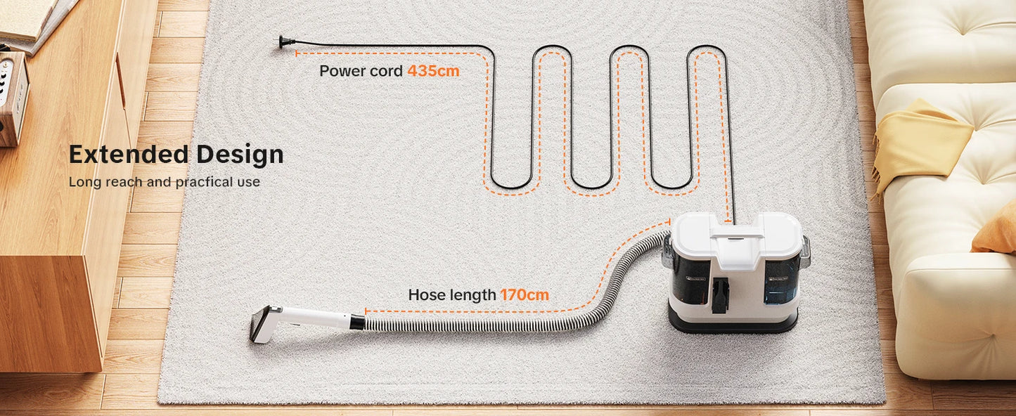 Lubluelu V8 800W Hot Water Carpet Cleaner  60°C Deep Clean Pet Stains 15kPa Strong Suction 5M Long Power Cord 1.75L Tank