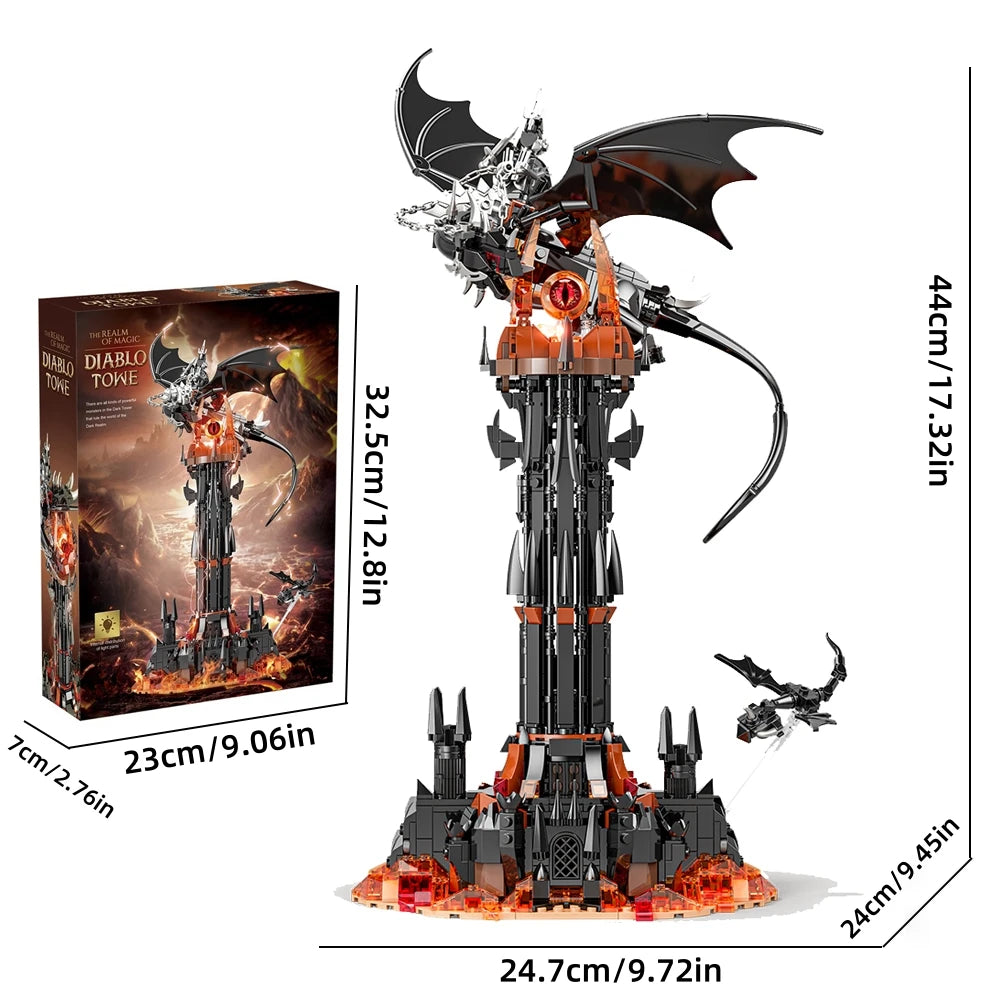 Moc-Lord Movie Rings Model The Fell Beast Magic Tower Building Blocks Fortress Castle Creative Assemble  Bricks Toys Gift For Kids