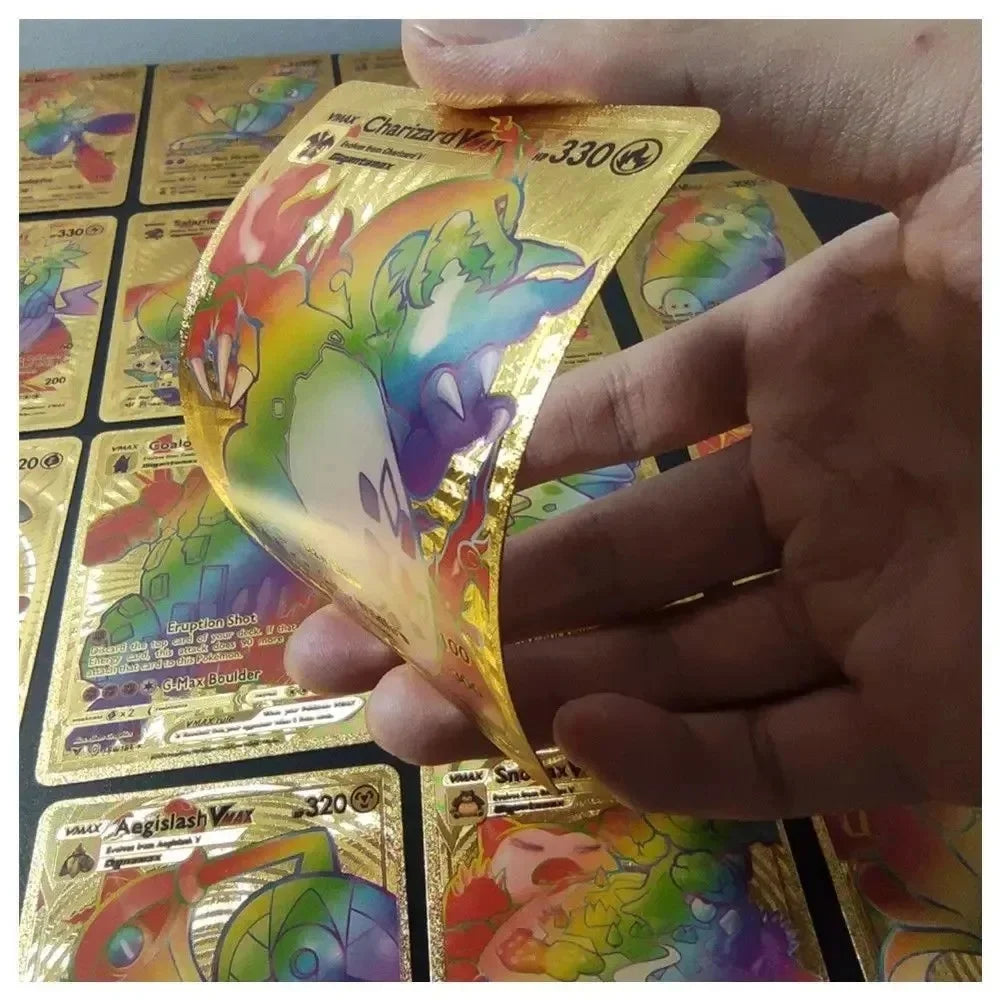 10-55Pcs Pokemon Gold Foil Cards Golden Letters English Spanish French German Game Card Metalicas Charizard Vmax Gx Series