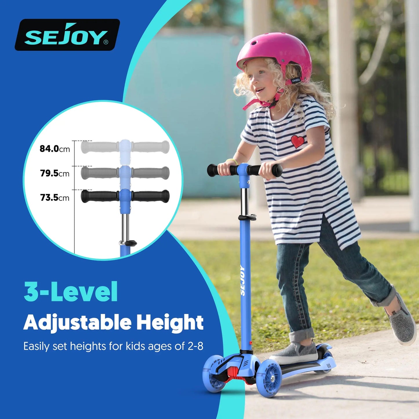 Adjustable foldable pedal Kids Scooter Light-Up 3 Wheels Adjustable Height to Steer for Ages 3-10