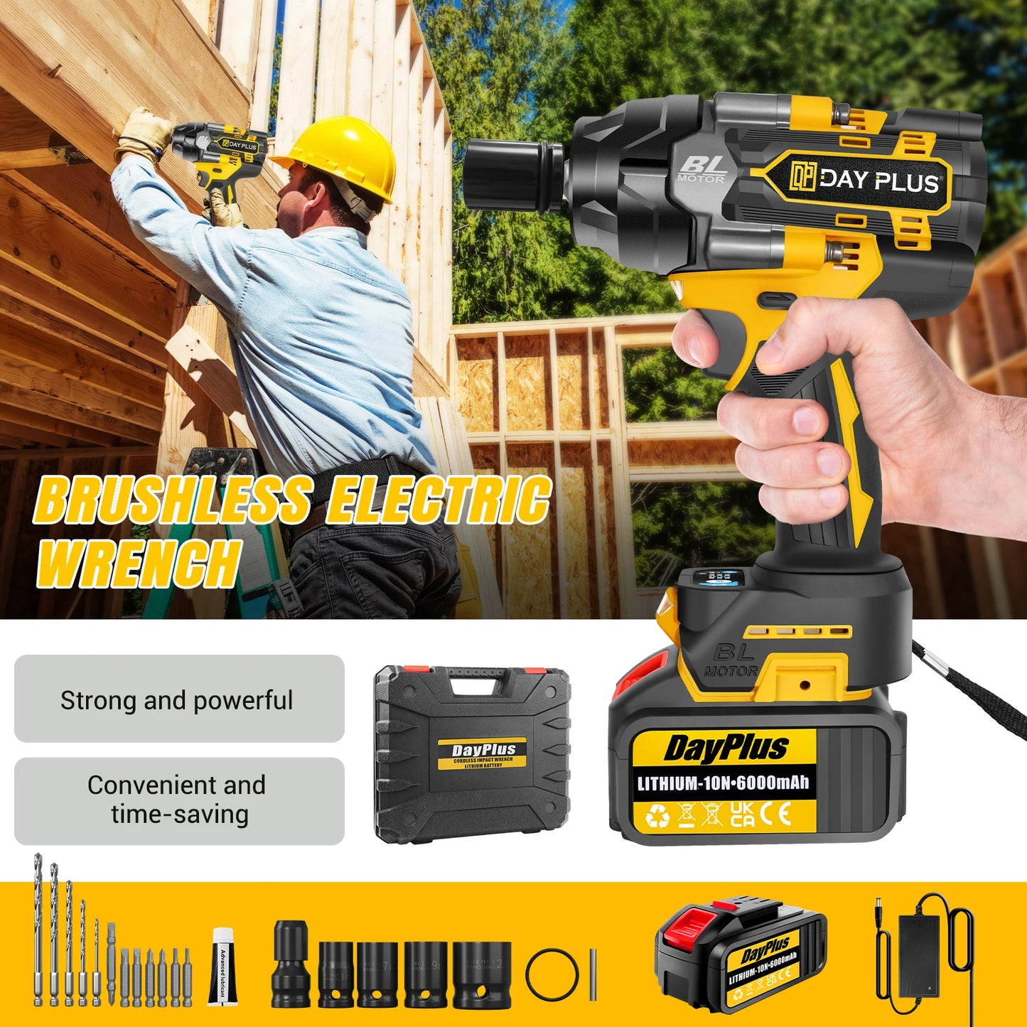 Cordless High Torque Impact Wrench Electric 750N.m, For Home Tools Kit