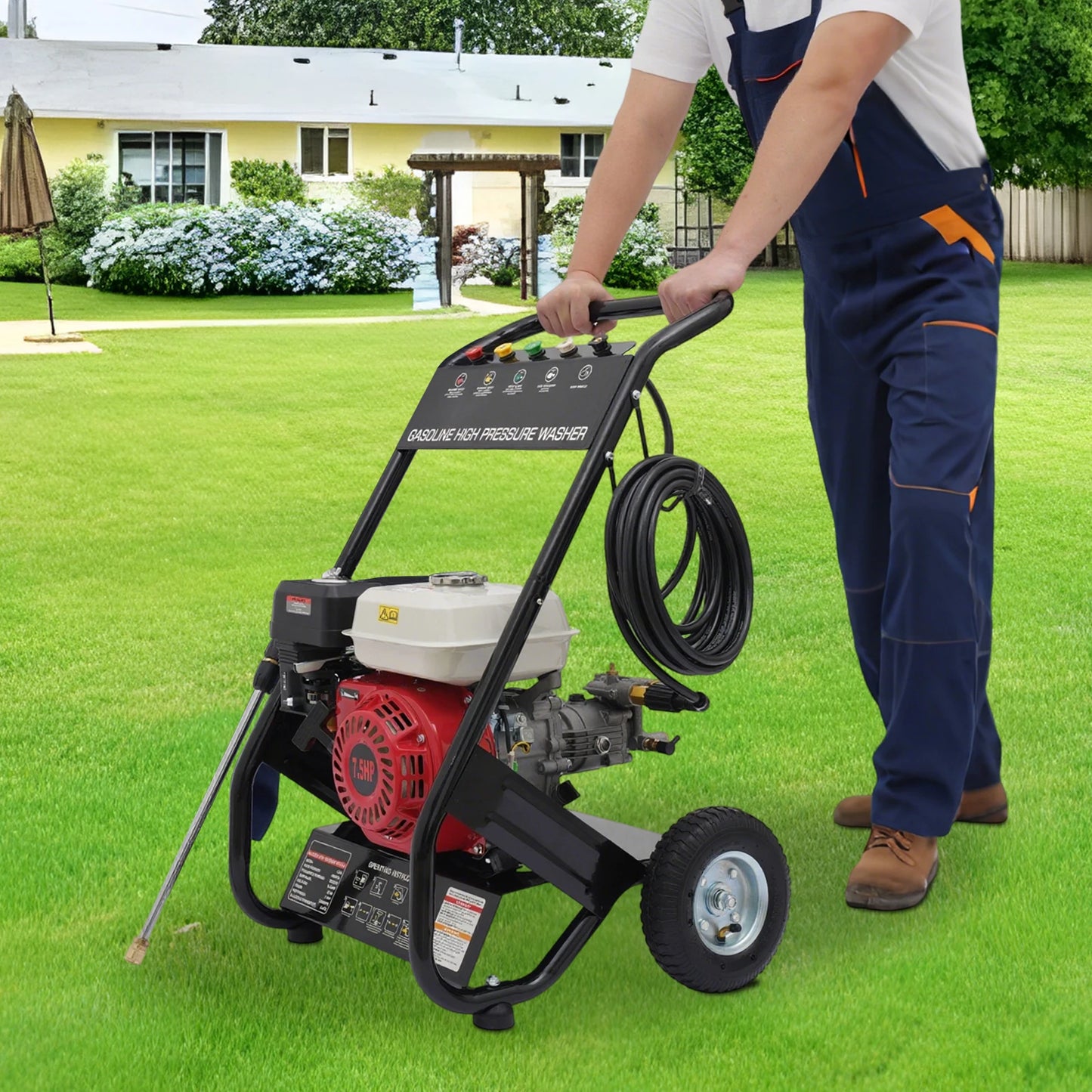 High-pressure Washer Gasoline Water Spray Gun, Pressure Dirt Machine 7.5HP Powerful, 170-190Bar