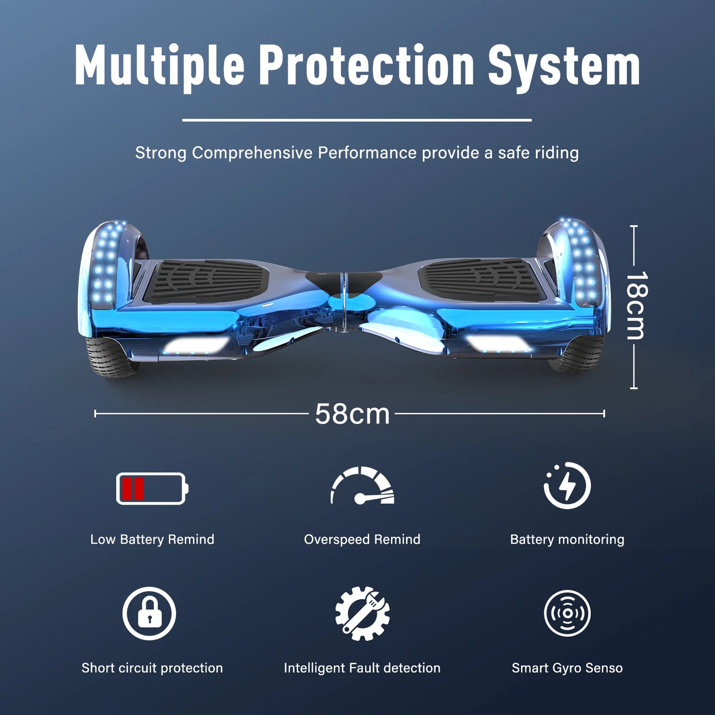 RCB 6.5-Inch Hoverboard with Go-Kart, Non-Slip Tire, LED Lights, Built-in Safety System, Electric Hoverboard for Kids & Adults