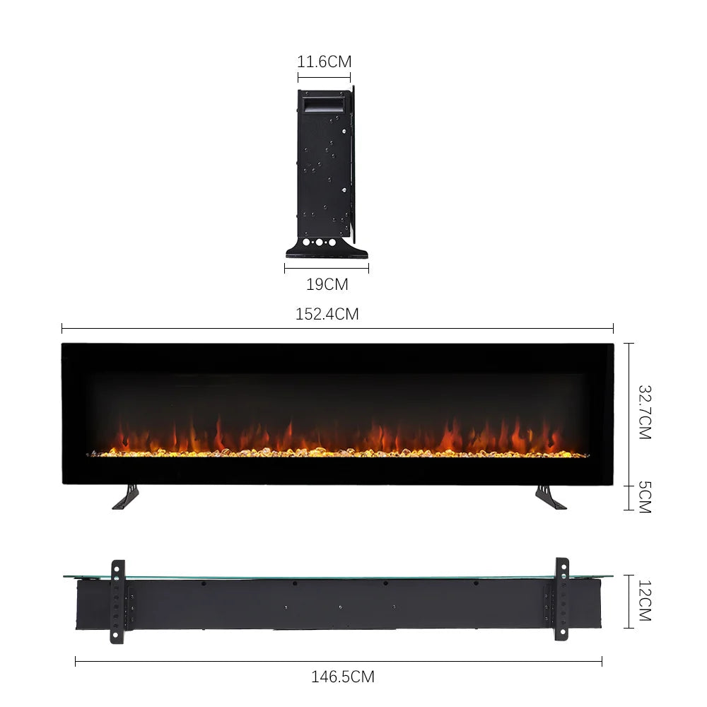 Wall Mount Electric Fireplace with Adjustable LED Lights Remote Control
