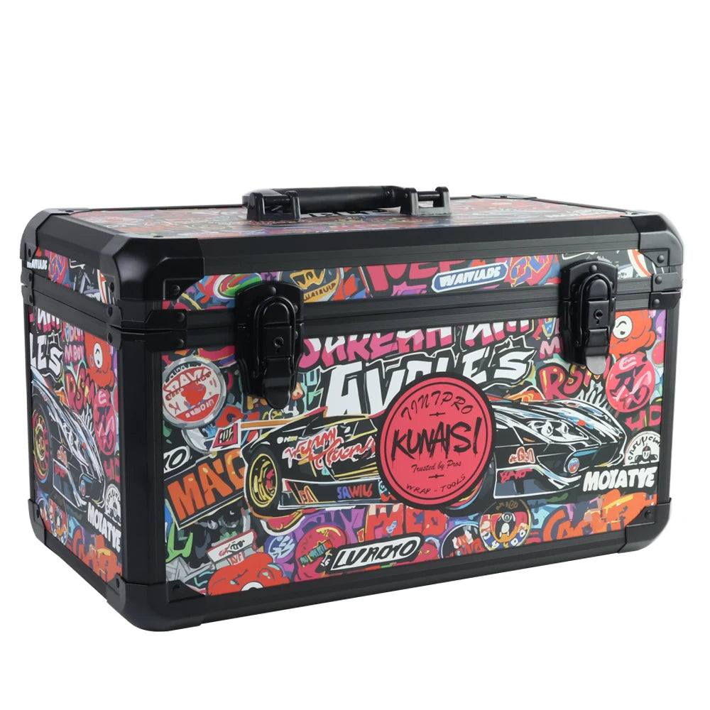 KUNAISI Graffiti Large Aluminum Alloy Toolbox Durable Multi Functional Double layer adjustable size storage box 43*23*24.5cm