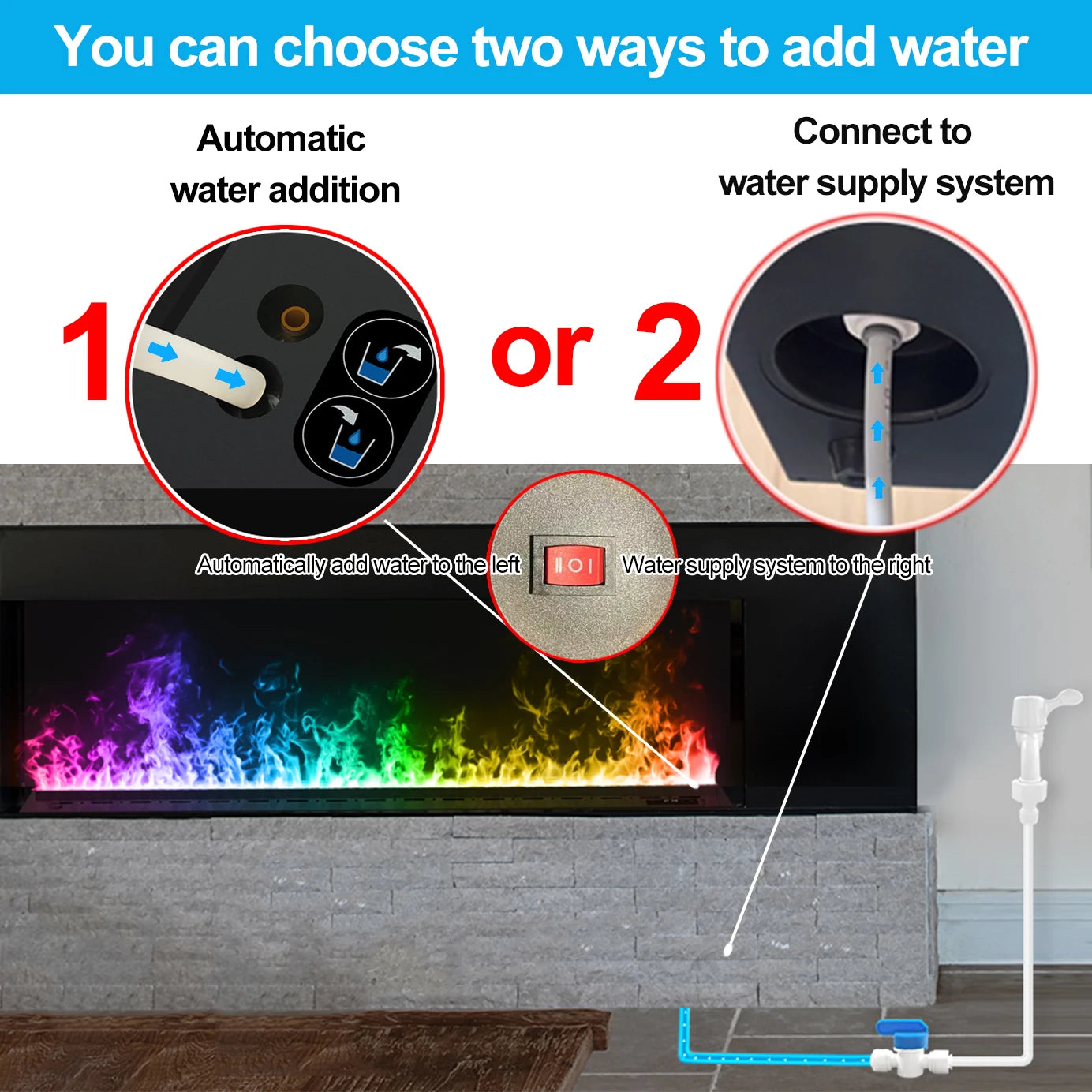 Smart Home 3D Fireplace Water Steam Humidifier LED Decorative Flame TV Wall Sound Electric