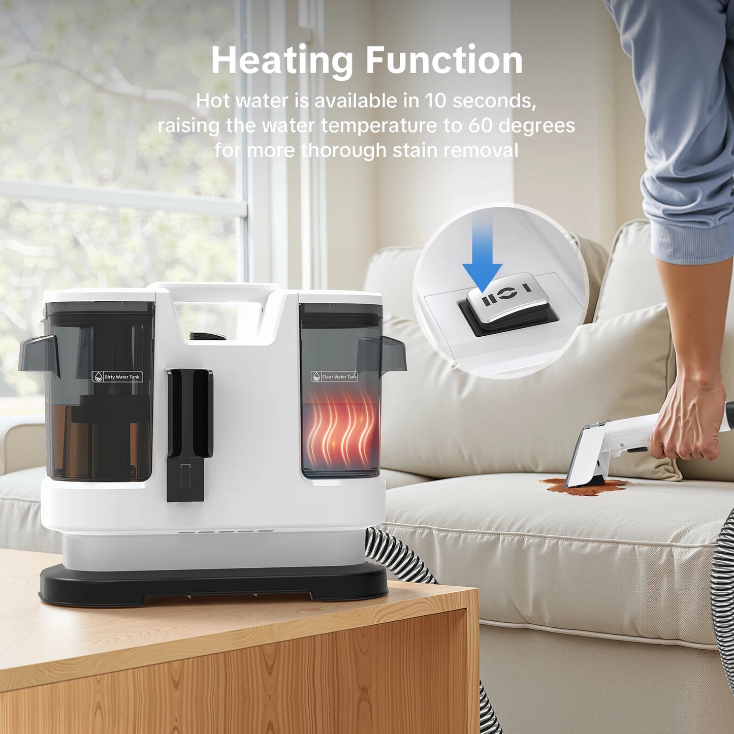 Lubluelu V8 800W Hot Water Carpet Cleaner  60°C Deep Clean Pet Stains 15kPa Strong Suction 5M Long Power Cord 1.75L Tank