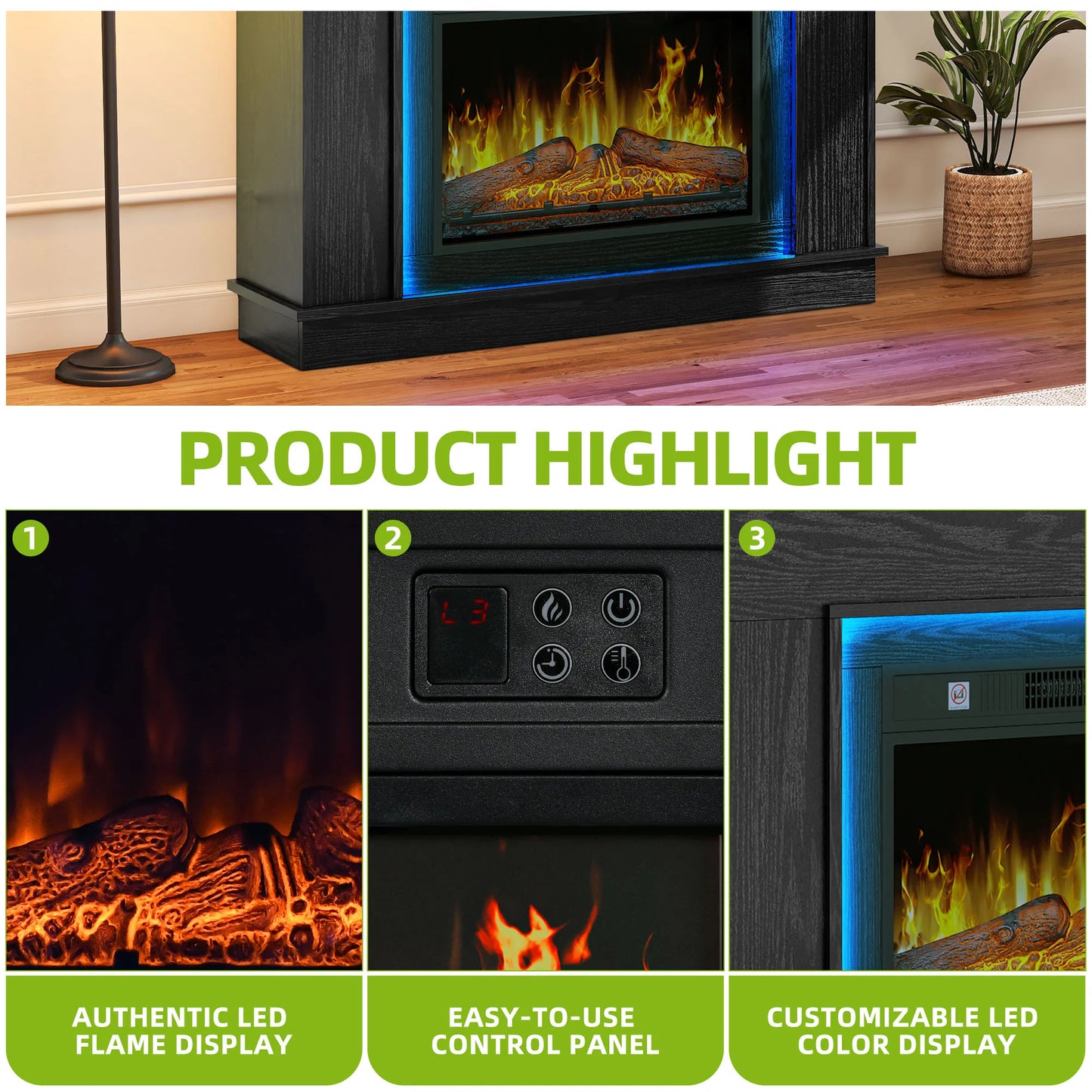 Balconera 23" Electric Fireplace Suite - Realistic Flame Effect Heats 30㎡, Timer & LED Light, 100×26×80.5cm