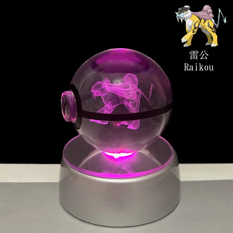 Pokemon 3D Crystal Ball Pikachu Gengar Eevee Mewtwo Anime Led Night Light