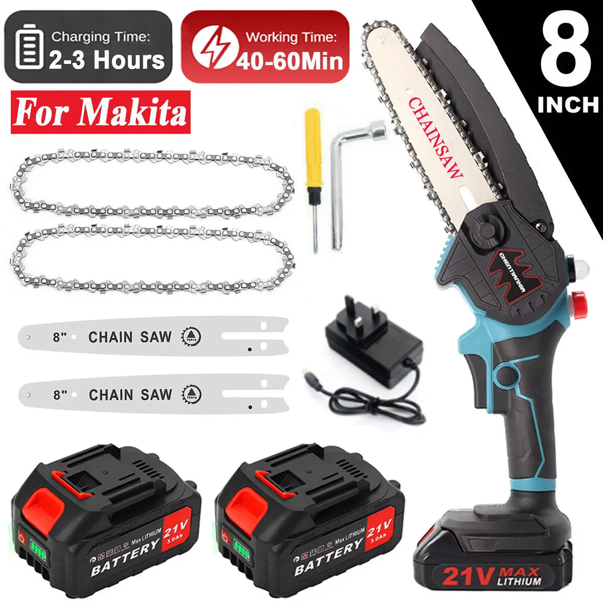 8 inch Mini Cordless Woodworking Handheld Garden Electric Saw Cutting Power Tool Makita 21V Battery