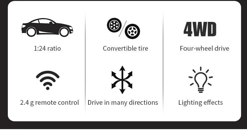 1:24 High Speed RC Drift Vehicle Cars Mustang 4WD Remote Control Racing Car Gift Toy