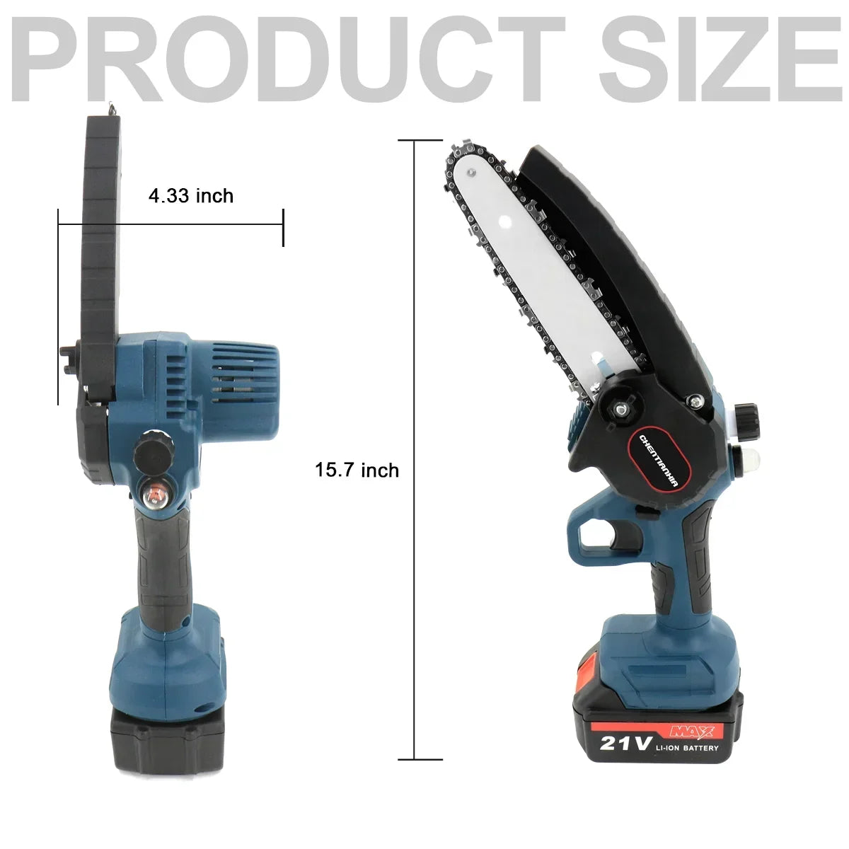 4000W 8'' Mini Cordless Chainsaw 21V Electric One-Hand Wood Cutter 2 Batteries
