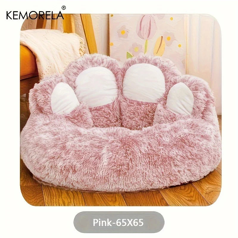 KEMORELA Creative Bear Paw-Shaped Plush Pet Nest Non-Slip Bottom Design Suitable for Small Pet Cats and Dogs