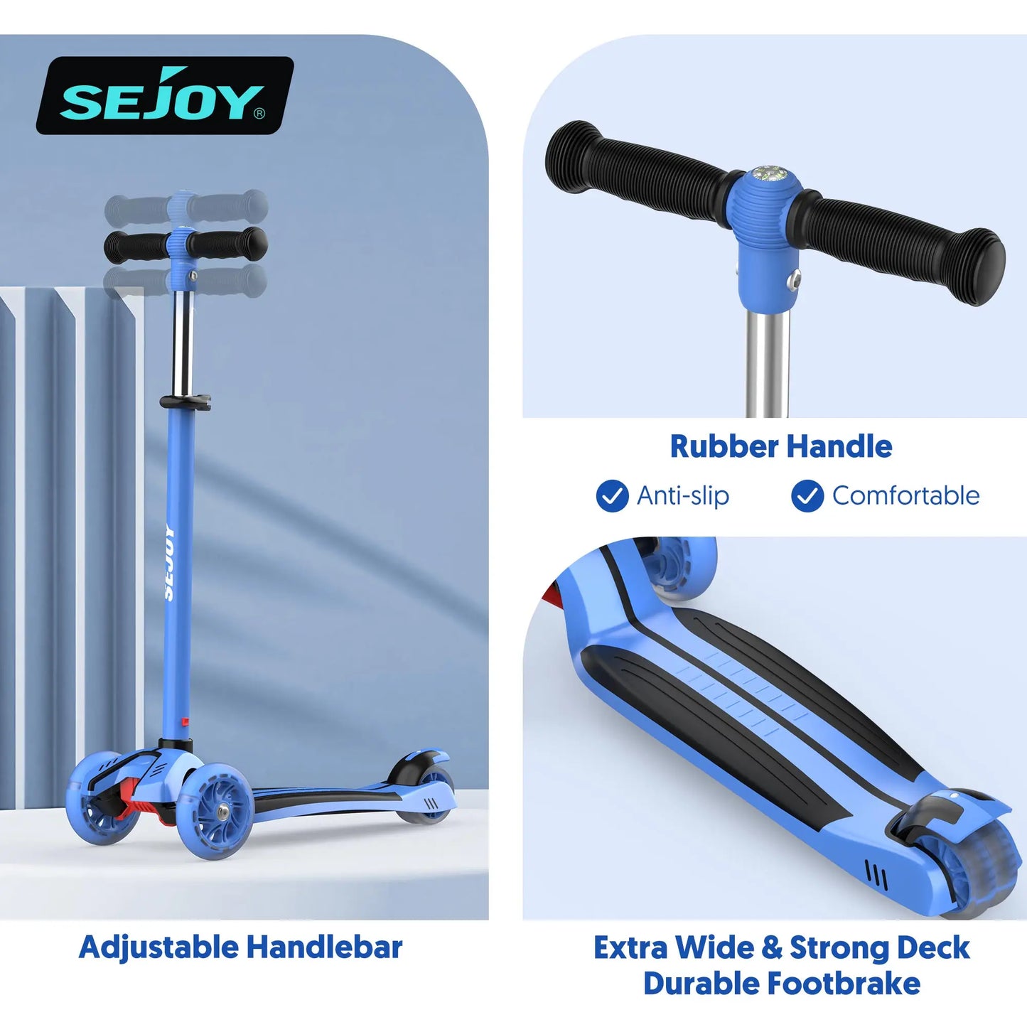 Adjustable foldable pedal Kids Scooter Light-Up 3 Wheels Adjustable Height to Steer for Ages 3-10