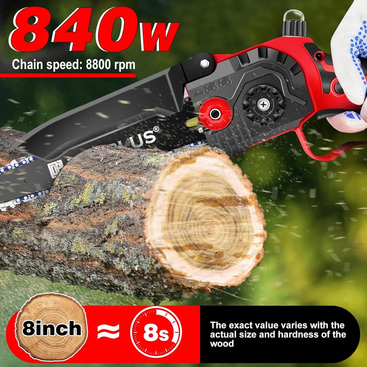 8 inch Brushless Mini Chainsaw 21V Cordless Handheld for Pruning Trees and Branches Wood Cutting with 4000mAh Battery