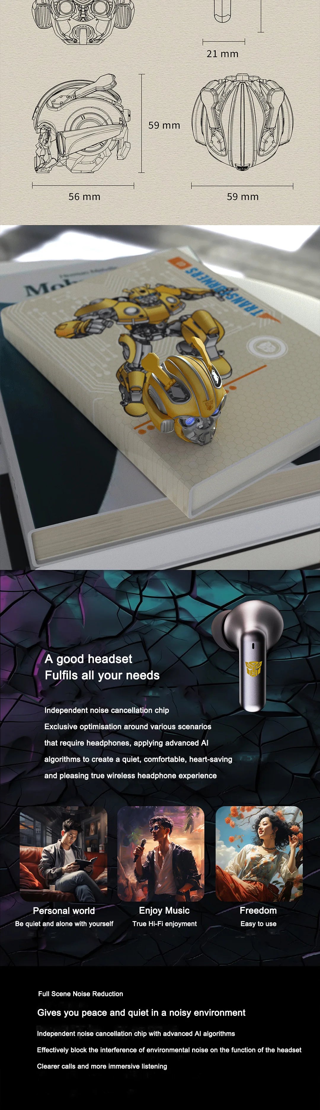 Genuine TRANSFORMERS H1 High-Quality Bluetooth Earphone Cool Bumblebee Mecha-shaped Wireless Headset High Quality Zinc Alloy