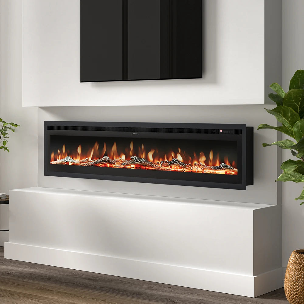 70/80 Inch Electric Fireplace with Remote 12 Flame Colours 1800W Home Decoration