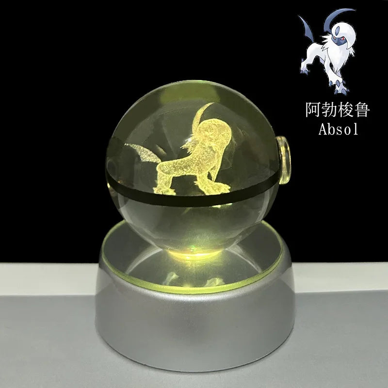 Pokemon 3D Crystal Ball Pikachu Gengar Eevee Mewtwo Anime Led Night Light