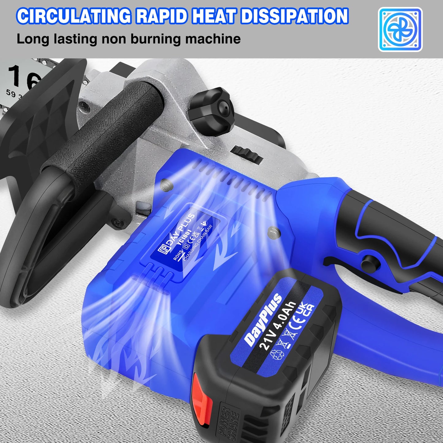 16 Inch Cordless Electric Chainsaw with 2 Battery and Charger,Brushless Handheld for Wood Cutting, Tree Pruning
