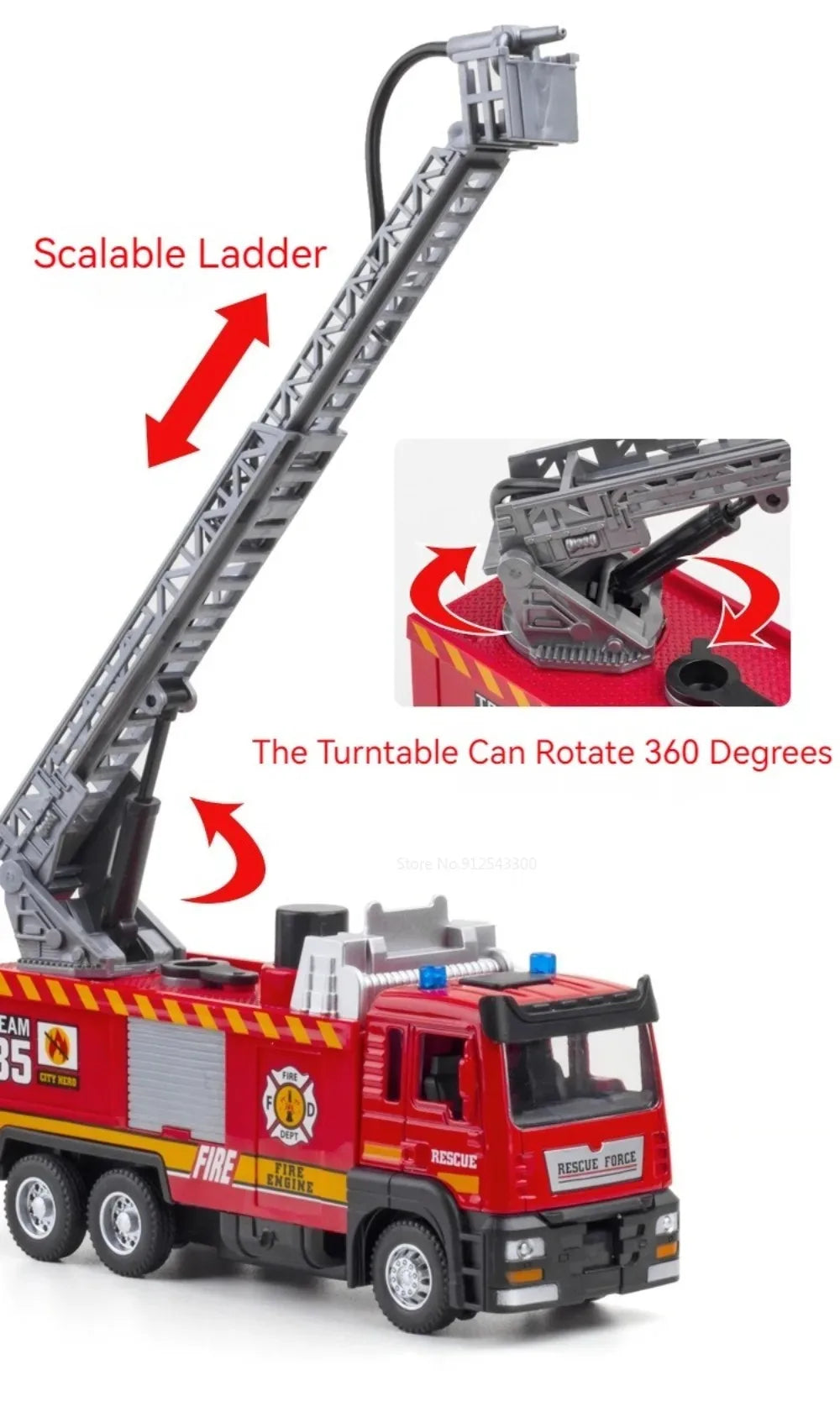 1:32 Scale Water Spray Fire Truck Model Ladder Trucks Toy Car Sound Light Christmas Gift