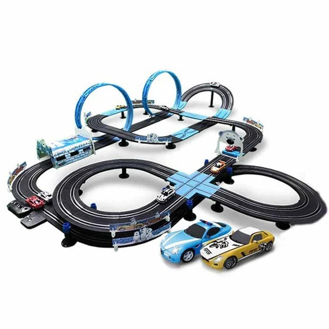 Electric Railway Track Set Double Remote Control Car Racing Track Autorama Circuit Toy For Children Gift