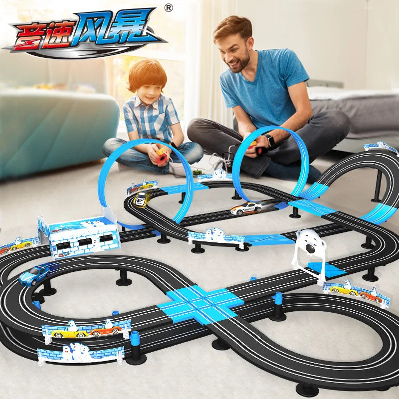 Electric Railway Track Set Double Remote Control Car Racing Track Autorama Circuit Toy For Children Gift