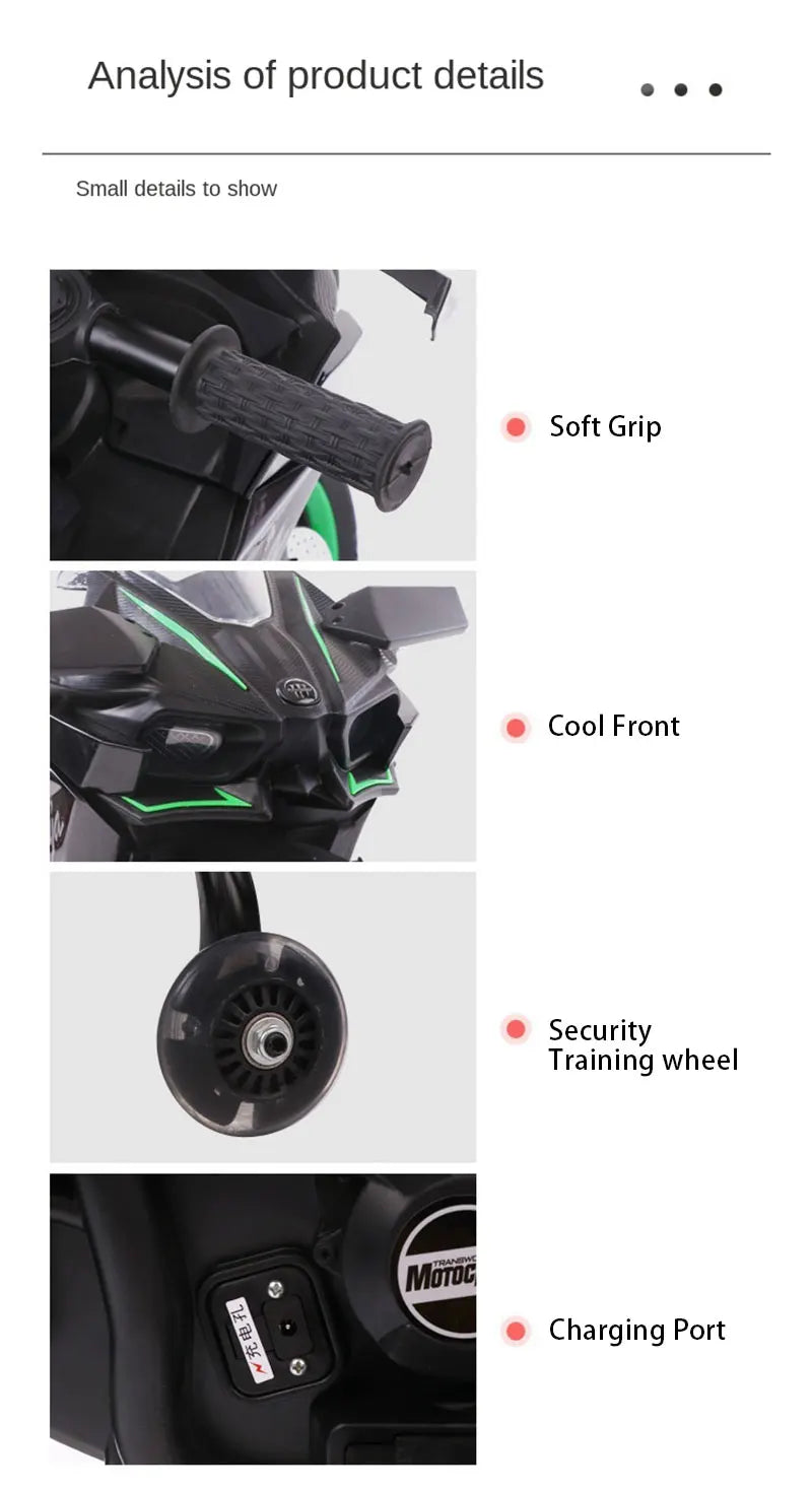 1.1M Long Children Electric Two Wheeled Rechargeable Drive Motorcycle For 3-9 Years Kids Ride On