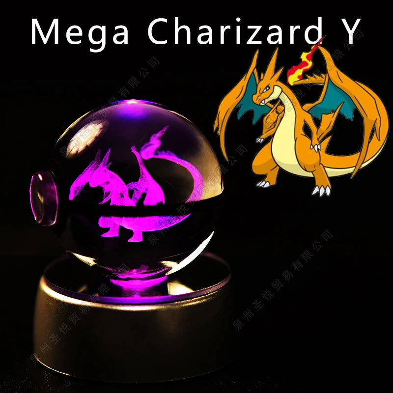 Pokemon Crystal Ball 3D Pikachu Gengar Mewtwo Night Light Lamp