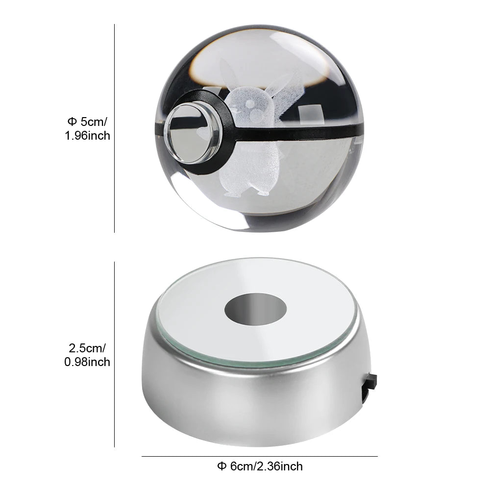 Pokemon 3D Crystal Ball Pikachu Gengar Eevee Mewtwo Anime Led Night Light