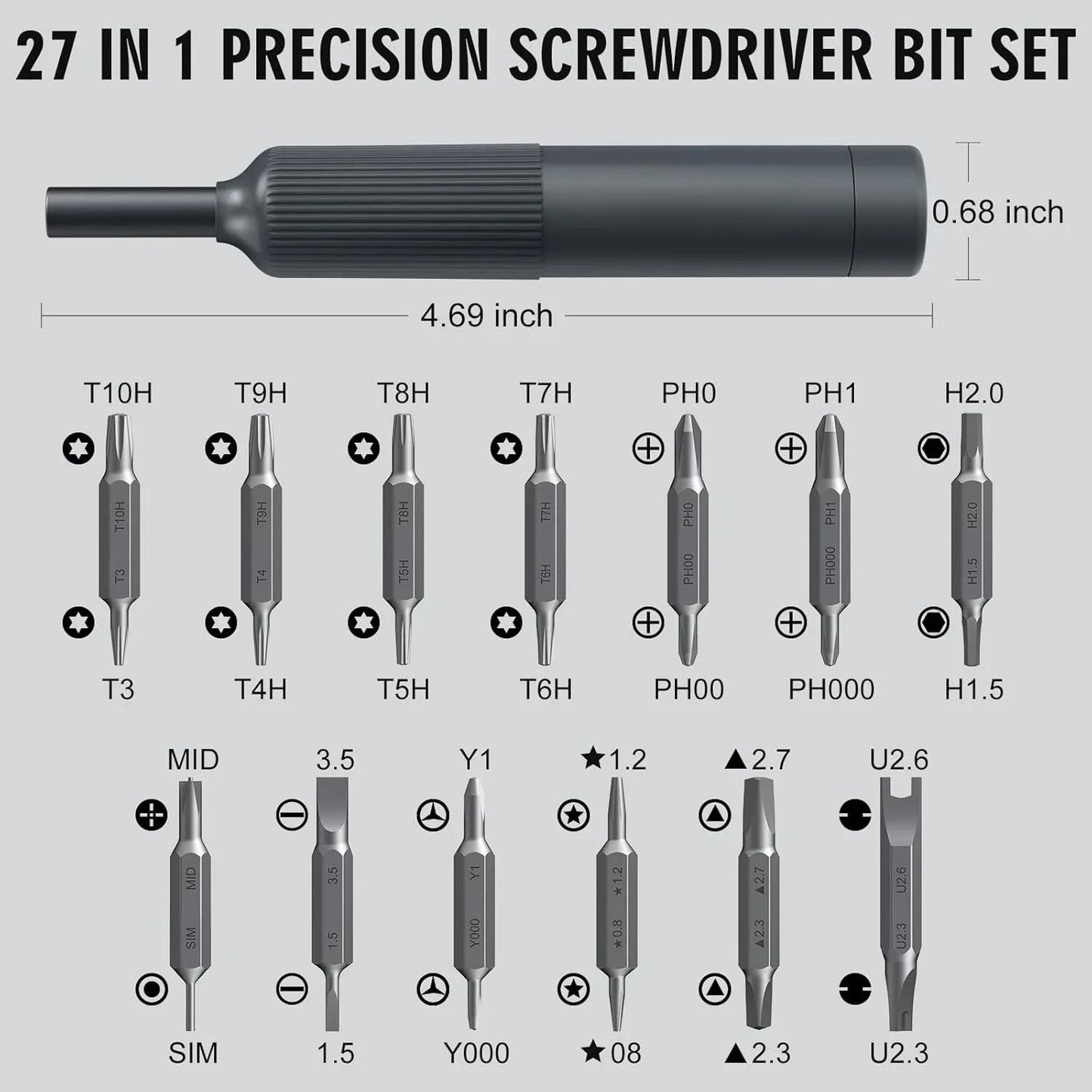 27 in 1 Precision Screwdriver Set  Magnetic Bits Pen Style Manual Repair Tools Kit