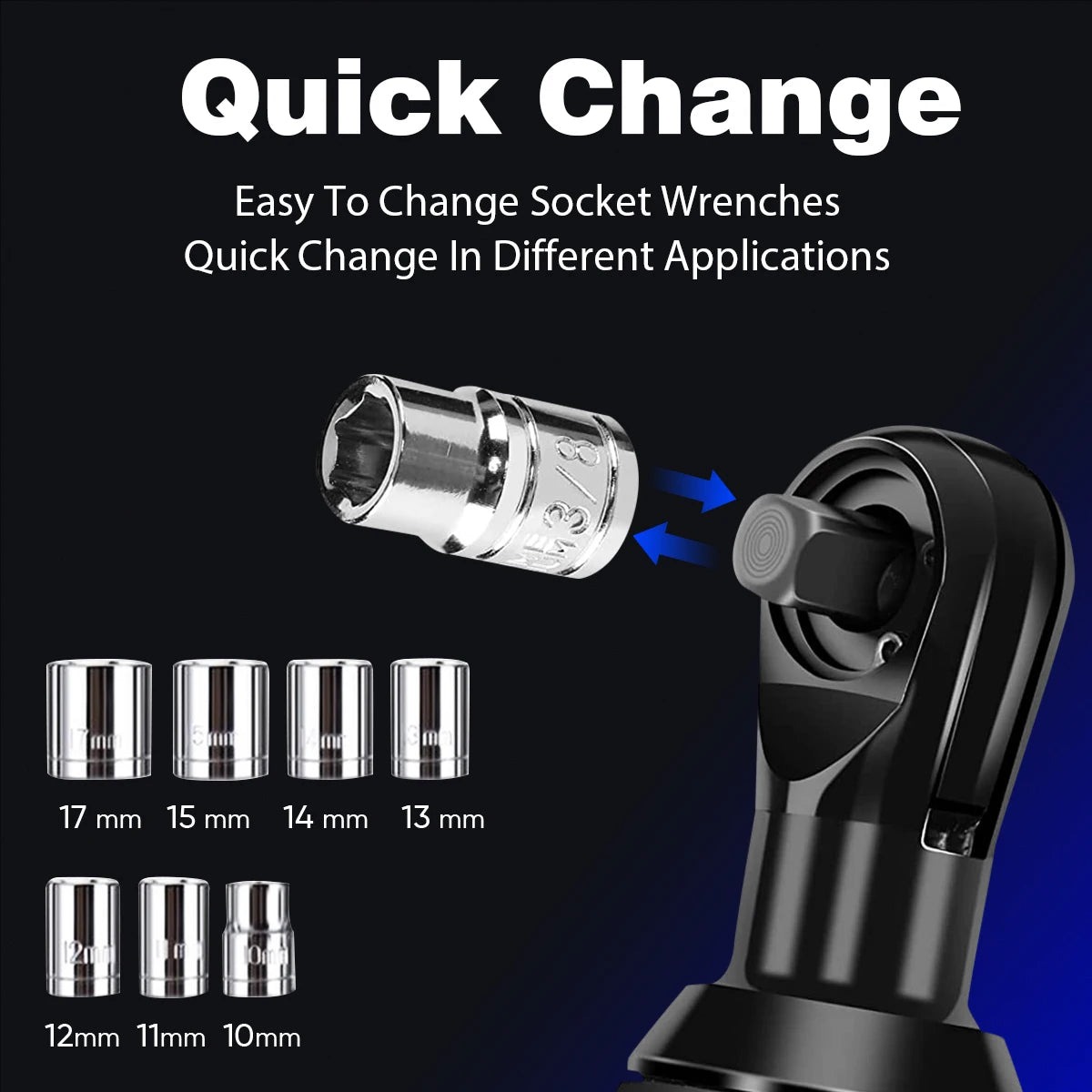 Cordless Ratchet Wrench Set,3/8"300 RPM 12V Power Electric Ratchet Driver with 7 Sockets,Two 1500mAh Li-Ion Batteries