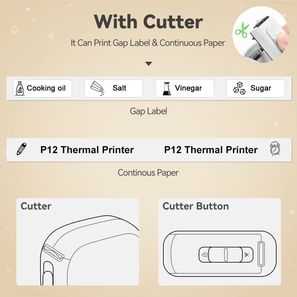 Portable Mini Printer Thermal Printer Adhesive Sticker Labelling Machine P12