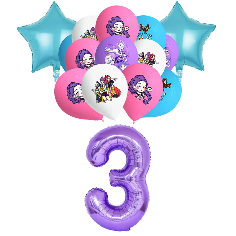 NEW Kpop Demon Hunter Decoration Birthday Supplies Kpop Birthday Theme Ballons Plate Cup Napkin Gift Bag Background Party Favor