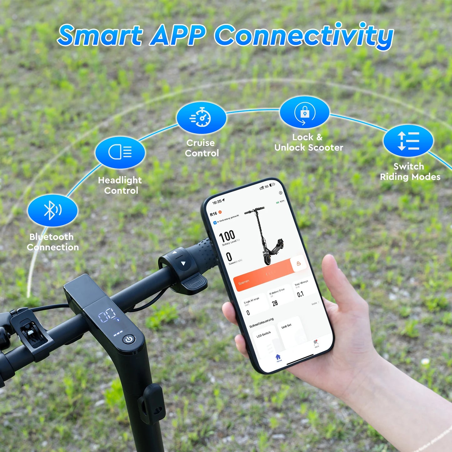 RCB R16 Electric Scooter 300W 25kmh 23 to 29km Range Foldable and App Control Superior For Adults Urban Riding