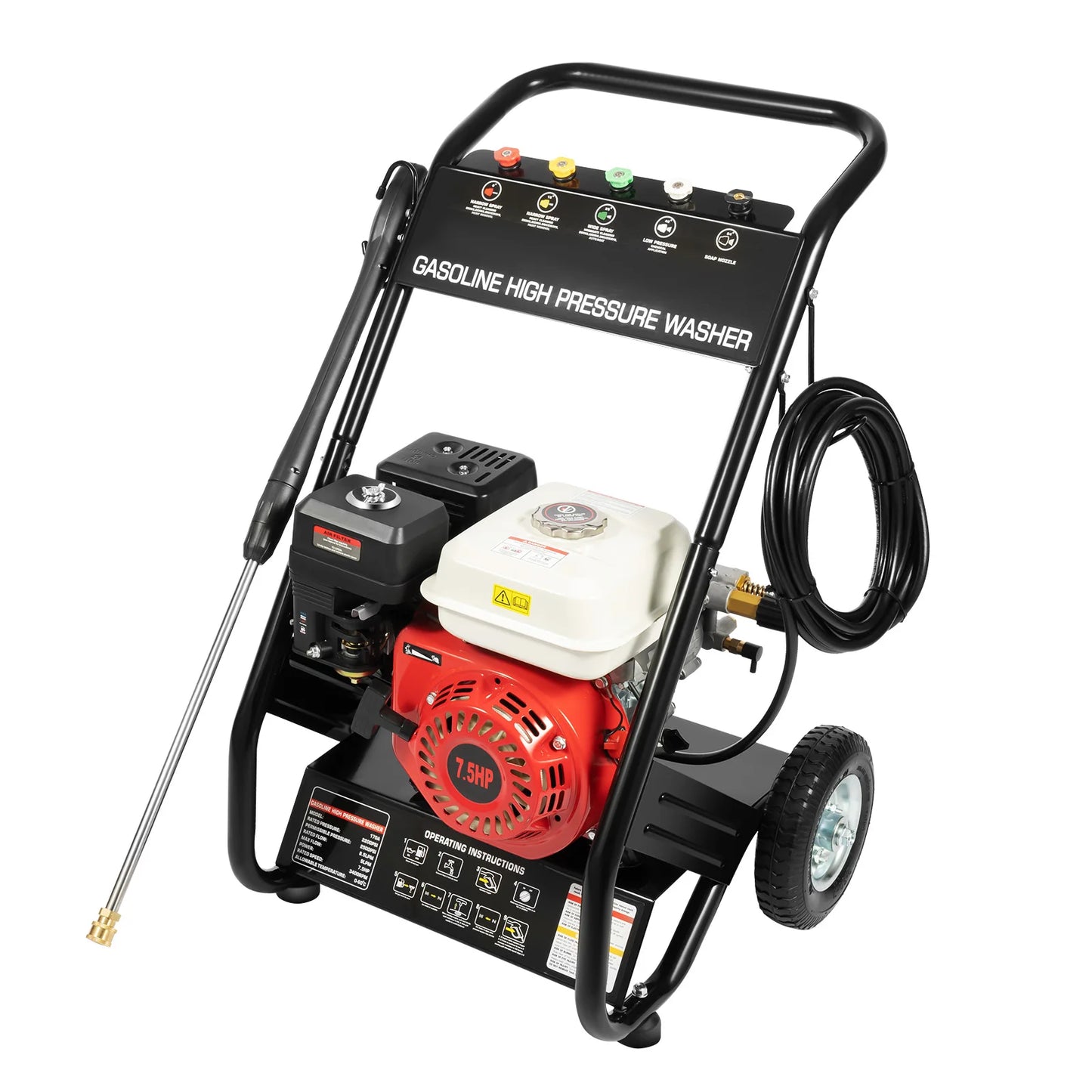 High-pressure Washer Gasoline Water Spray Gun, Pressure Dirt Machine 7.5HP Powerful, 170-190Bar