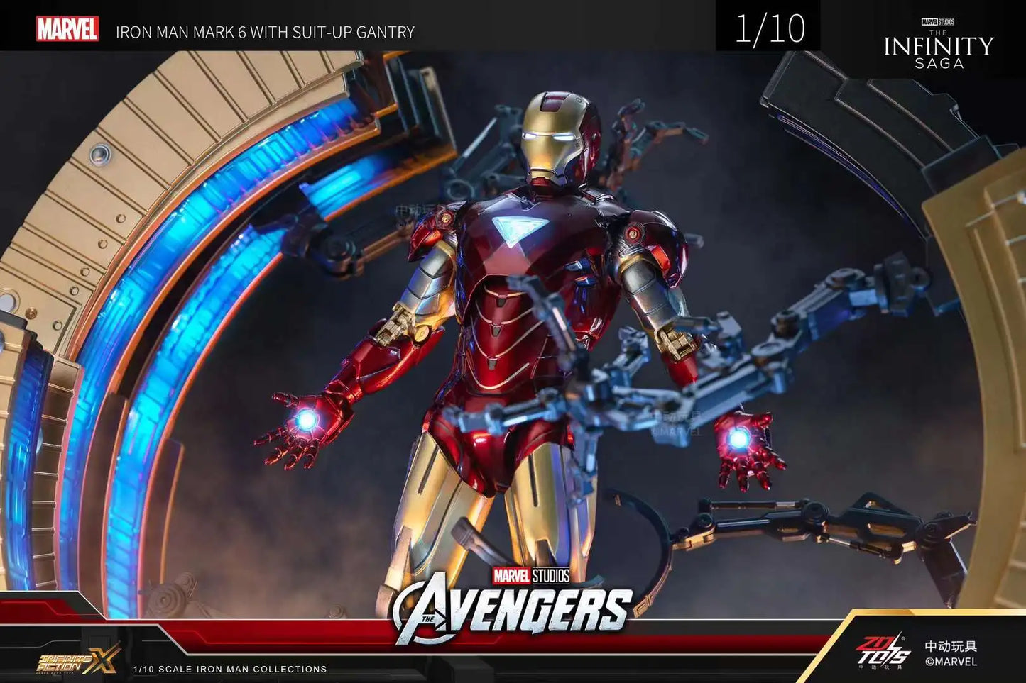 ZD Original Iron Man SUIT-UP GANTRY 1/10 Marvel Legend Demolition stand LED Light MK6 MK4 Armor Tony Stark Model Action Figure